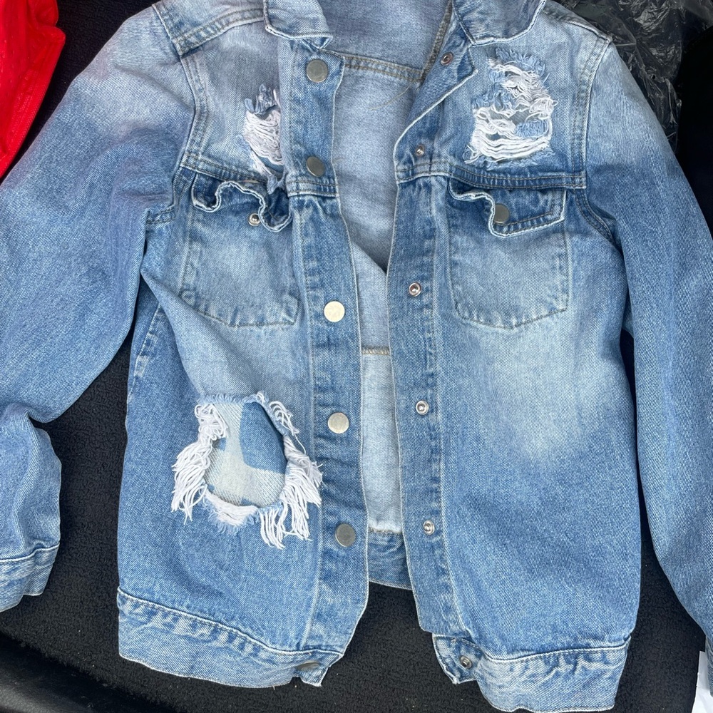 BKE Youth Large Denim Jacket with Distressed Details
